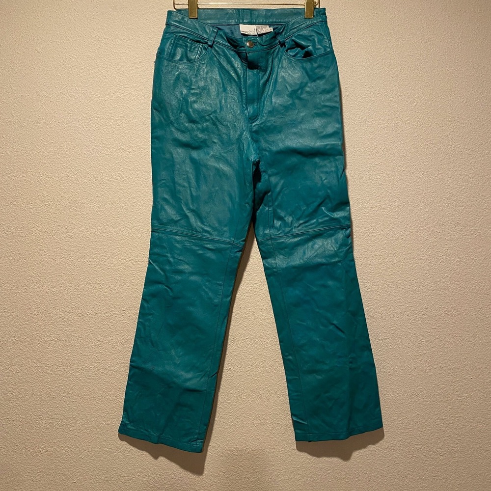 Newport News Turquoise Leather Pants Size 14 Women's Vintage High Rise